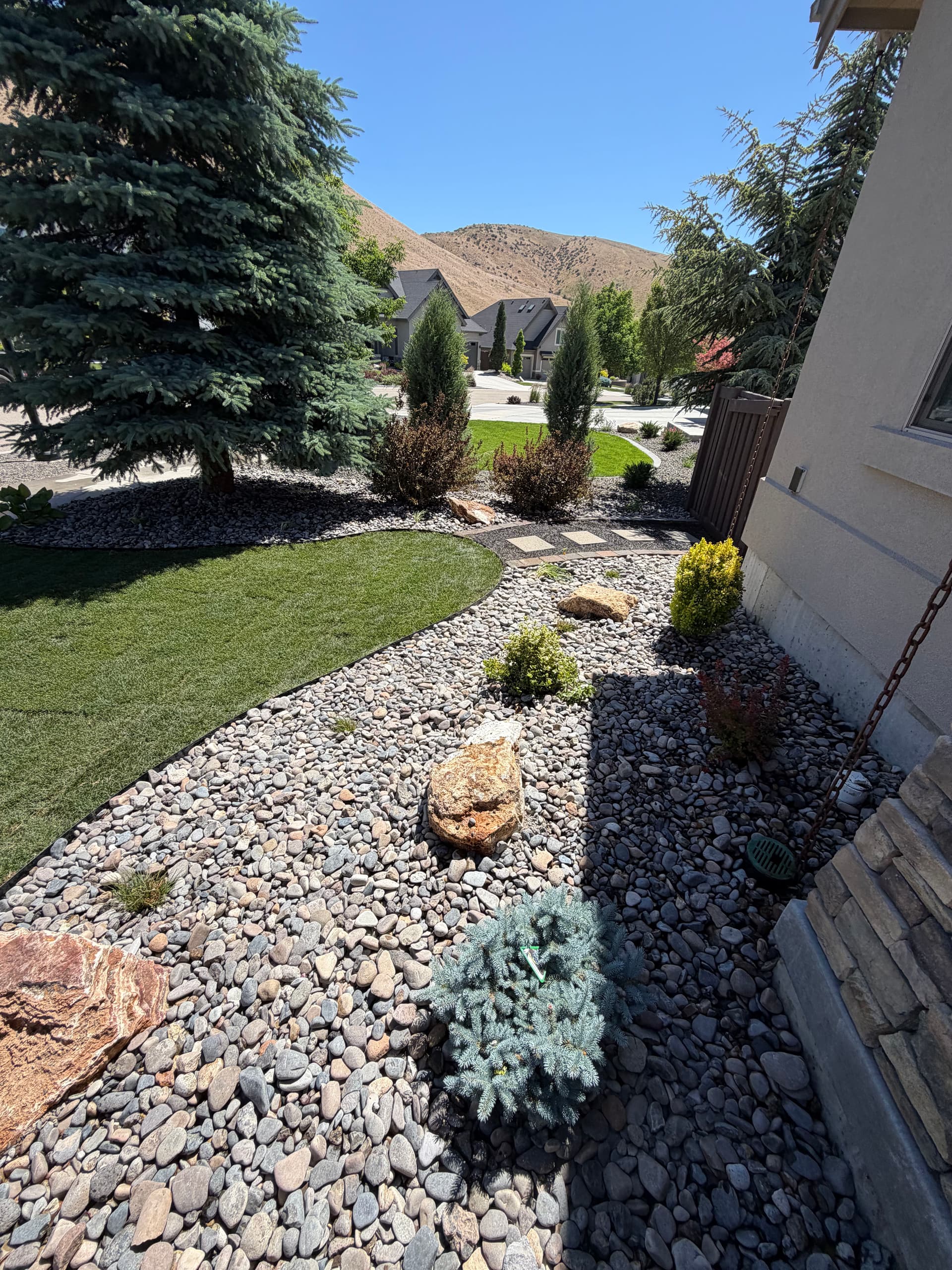 Gallery photos for SE Boise Front Yard Gets Fresh Sod, Rock, and Boulders: Image #4