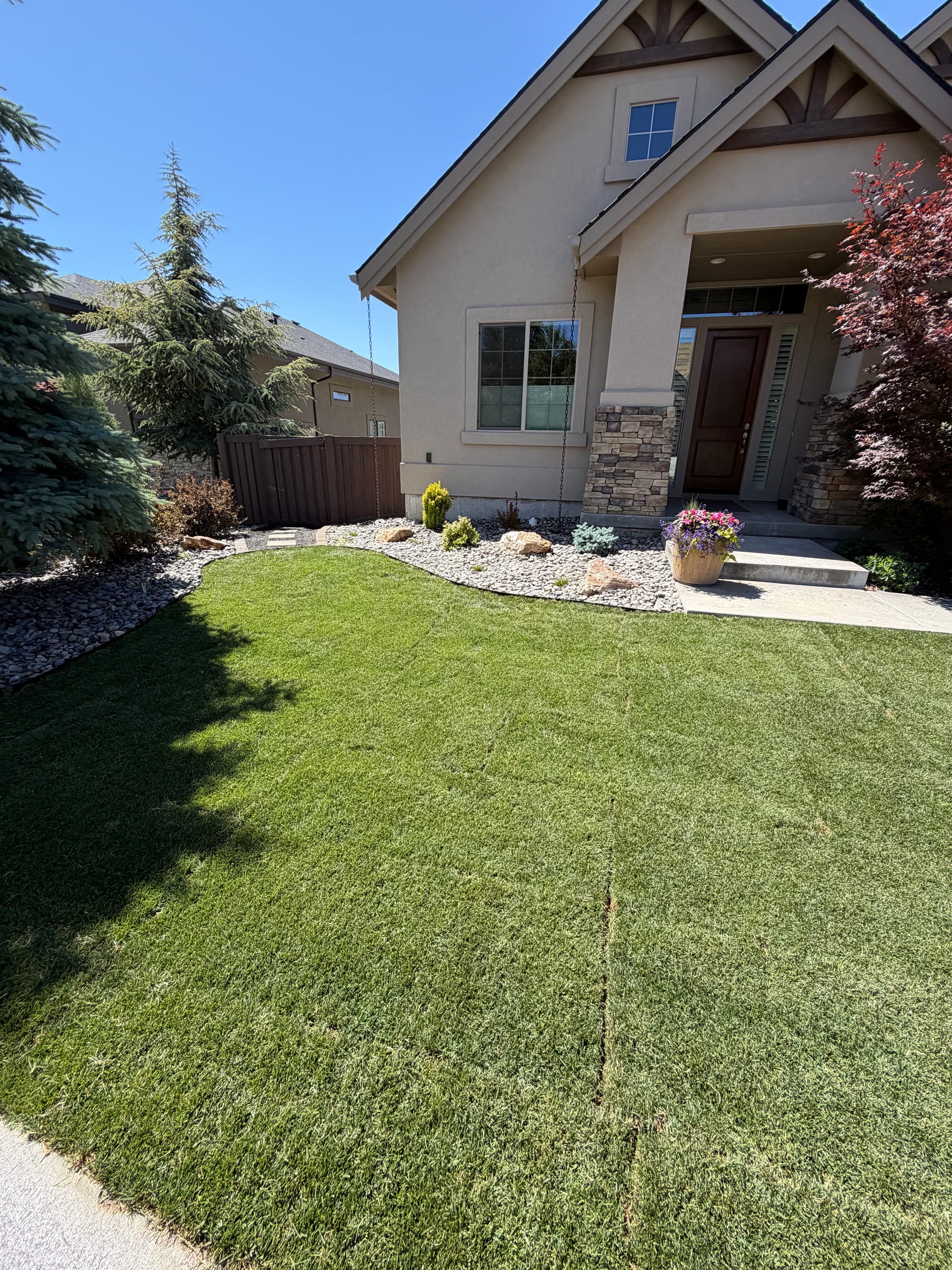 Gallery photos for SE Boise Front Yard Gets Fresh Sod, Rock, and Boulders: Image #2
